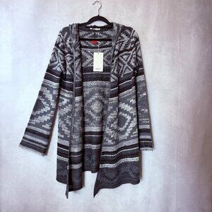 Grifflin Paris Bohemian Cardigan Fairisle Hooded Open Front Kimono Gray Sz M/L